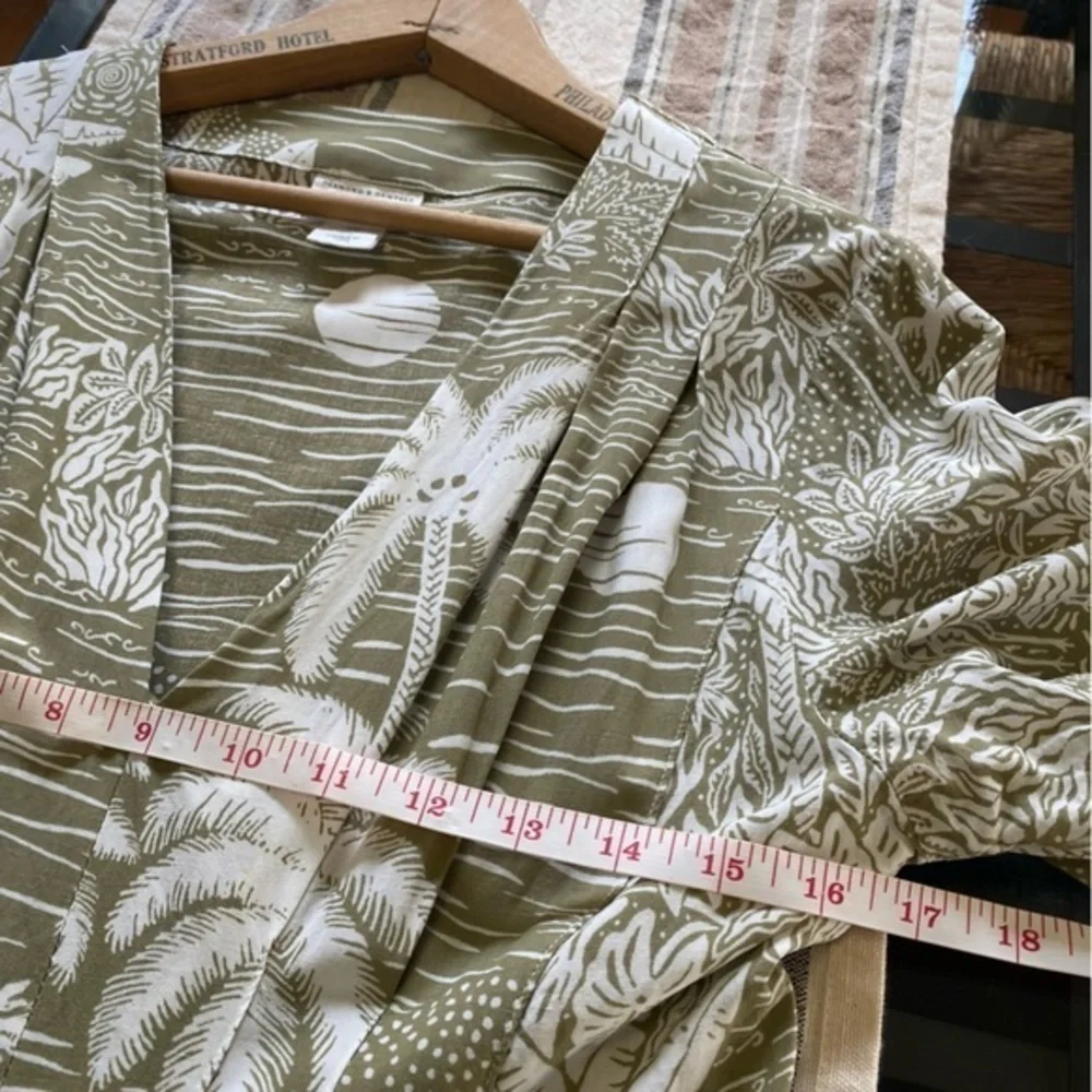 Desmond & Dempsey X H&M Green White Tropical Palm Print Linen Blend Midi Dress S - Picture 12 of 15